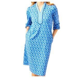 J. McLaughlin Midi Hexaprint Geo Print V-Neck Dress